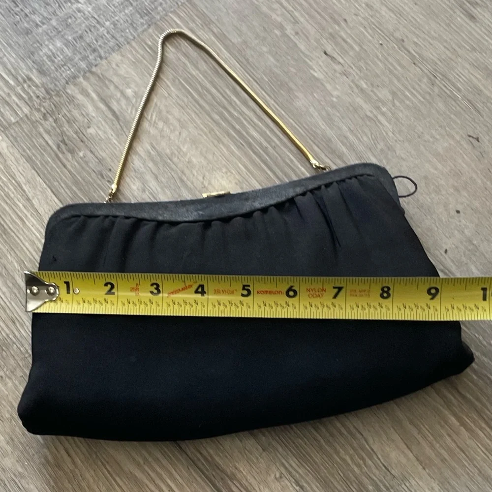 Vintage 1950s Black Fabric Gold Metal Clasp Top Shoulder Bag and Change Purse - Picture 14 of 15